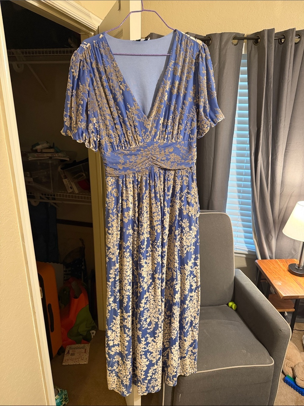 Baltic Born Blue & Cream velvet Midi Dress